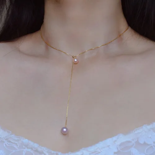 Vista 5 de Trendlooks S925 Lariat Collar cultivado de agua dulce perlas moradas y rosas reales collares colgantes deslizantes Y-collar para mujer, Plata