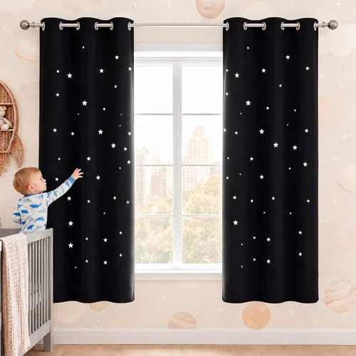 Vista 8 de NICETOWN - Cortinas de oscurecimiento de habitación con estrellas en rosa bebé, de 45 pulgadas de largo para dormitorio de niñas, cortinas