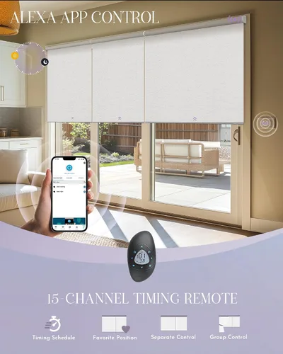 Vista 4 de Graywind Persianas enrollables inteligentes compatibles con Alexa Google, persianas motorizadas de tamaño personalizado para ventanas