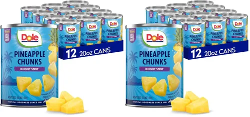 Vista 7 de Dole Fruta enlatada, trozos de piña en almíbar pesado, sin gluten, grapas de despensa, 20 onzas, 12 unidades, el embalaje puede variar