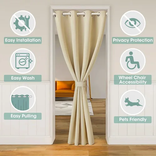 Vista 2 de HOMEIDEAS Cortinas beige para puerta, cortina de privacidad con ojales para dormitorio, 39 pulgadas de ancho x 78 pulgadas de largo, cortinas opacas