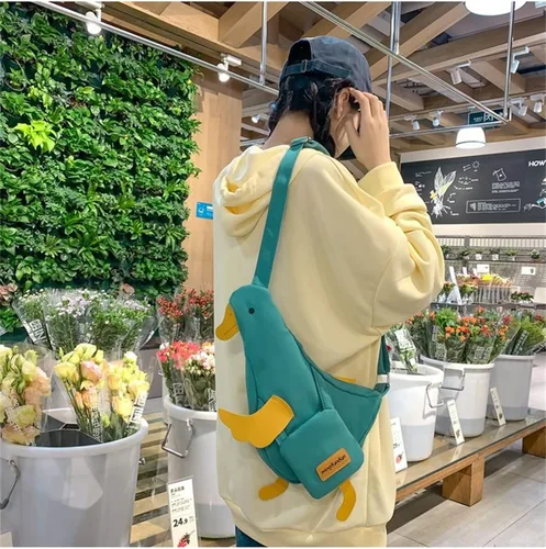 Vista 4 de Bolso de lona Kawaii Duck Funny Animal Bolso de hombro de dibujos animados Bolso lindo monedero novedad único Satchel Messenger Wallet Bolso