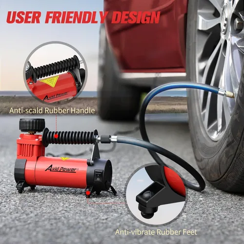 Vista 5 de AVID POWER Inflador de neumáticos de 12 V CC, compresor de aire portátil, bomba de aire compacta con motor de cobre, bomba de neumáticos de 12 V