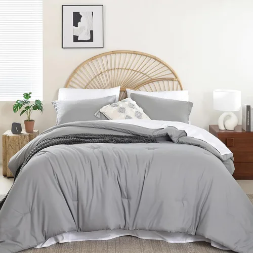 Vista 11 de weigelia Juego de edredón individual de 5 piezas beige en una bolsa, suave juego de ropa de cama Queen ligero para mujeres y hombres