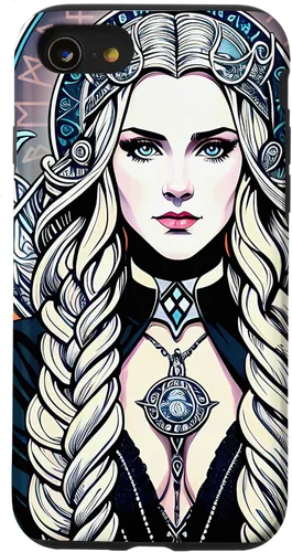Vista 18 de iPhone 16 Skadi Diosa nórdica, mito vikingo nórdico, runas, estuche de arte nórdico