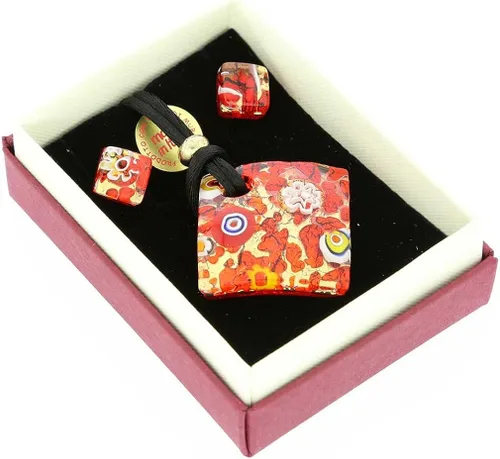 Vista 3 de GlassOfVenice - Juego de collar y pendientes de cristal de Murano con reflejos venecianos - oro rojo