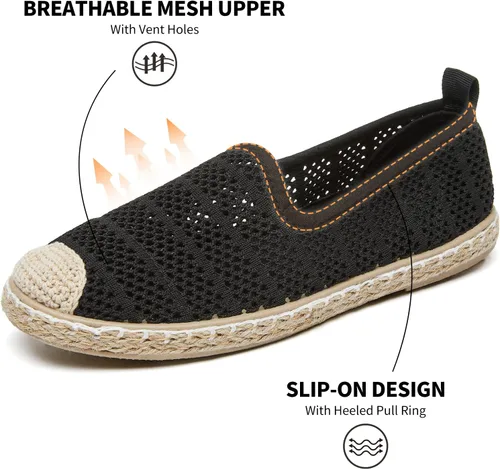 Vista 2 de BABUDOG Zapatos planos de malla transpirable para mujer, mocasines suaves, mocasines blancos sin cordones