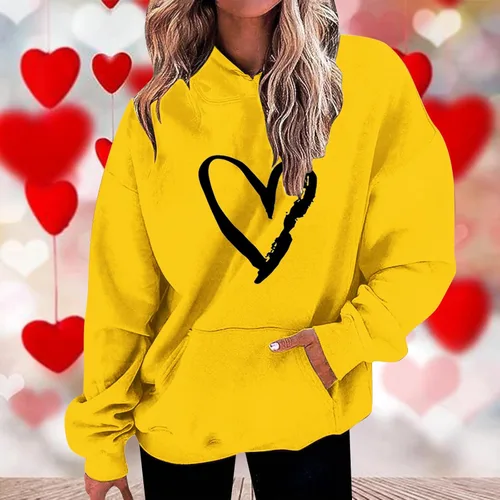 Vista 2 de Sudaderas con capucha para el día de San Valentín para mujer, de gran tamaño, con estampado de corazón, lindo suéter de San Valentín