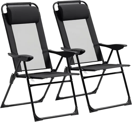 Vista 10 de Outsunny Juego de 2 sillas de comedor plegables para patio, color verde