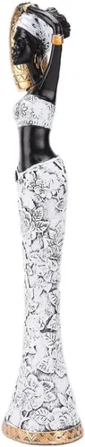 Vista 3 de BRASSTAR Escultura tribal africana dama de resina 15.1 ''(H) Mujer blanca y negra con tarro sala de estar dormitorio estudio tienda decorativa