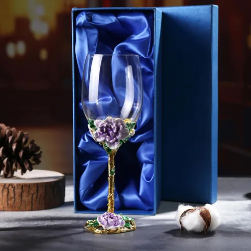 Vista 9 de Simcat Copa de Vino Pintada a Mano de Esmalte Floral Transparente Refinada, Pie para Cabernet, Regalos (Caja de regalo doble azul, 2 Cajas de regalo)