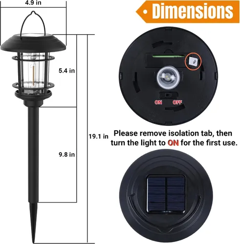 Vista 2 de Dynaming - Juego de 6 luces solares de doble uso para caminos al aire libre, lámparas colgantes solares de jardín con bombilla Edison, iluminación