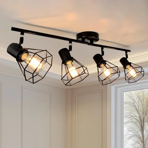 Vista 10 de LTBLIGHT Iluminación LED de pista de 1 luz, luz de techo ajustable negra con jaula de alambre de metal, lámpara de granja para dormitorio, mesita