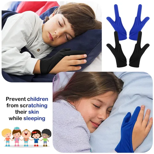 Vista 6 de Jiuguva 4 guantes protectores para chupar el pulgar para niños, guantes masticables transpirables para mayores de 12 años (negro, azul)