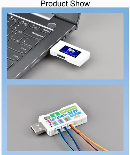 Vista 6 de Placa de desarrollo RP2040-GEEK basada en chip microcontrolador Raspberry Pi RP2040, descargador de depuración USB a bordo interfaz USB-A, ranura