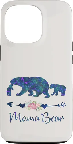 Vista 10 de Teal Blue Purple Floral Mama Bear and Two Cubs White Case for iPhone 16