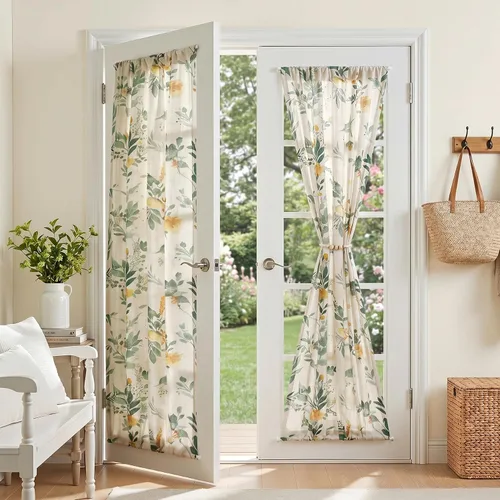 Vista 35 de MYSKY HOME Cortinas de lino transparentes de 45 pulgadas de largo para dormitorio, cocina, paneles de cortina florales, cortinas semicirverticales
