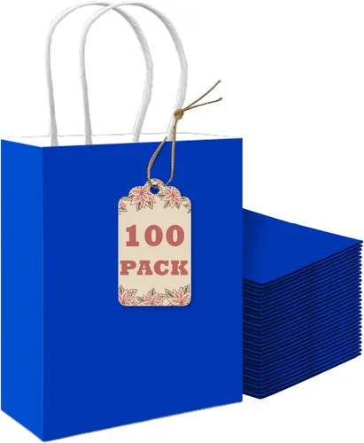 Vista 9 de qiqee Bolsas de regalo pequeñas de papel multicolor con asas a granel para fiesta arcoíris - 8.3"x6"x3.15" 100 piezas