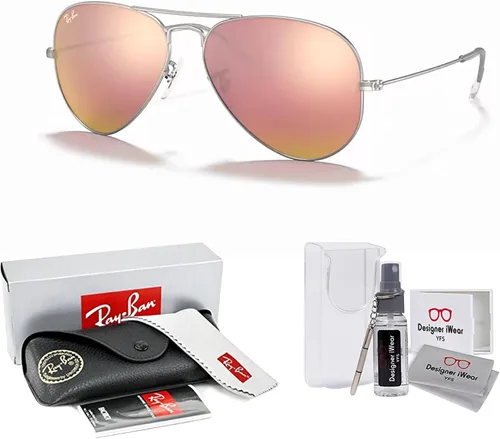 Vista 30 de Ray-Ban RB3025 - Lentes de sol de aviador de metal para hombre y mujer + paquete con kit de cuidado de gafas iWear de diseñador