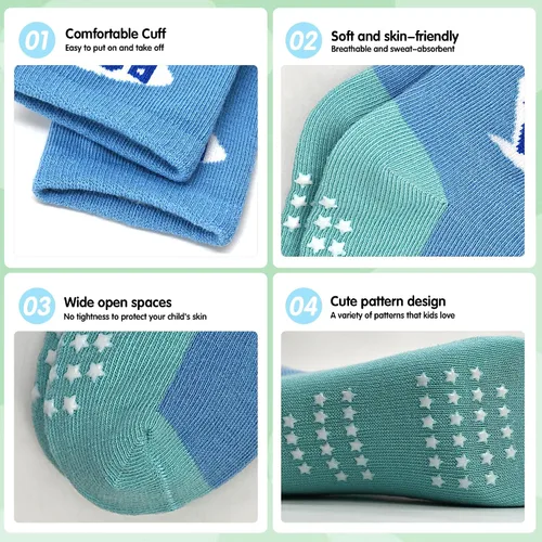 Vista 2 de Tphon - Calcetines antideslizantes para bebés y niños pequeños, 12 pares con agarre, calcetines de tripa para niños de 0 a 7 años, niños y niñas