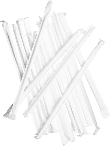 Vista 5 de Paquete de 750 pajitas de papel desechables, envueltas, color blanco, 7.5 in, compostables, biodegradables, agradables a la tierra, pajitas de papel