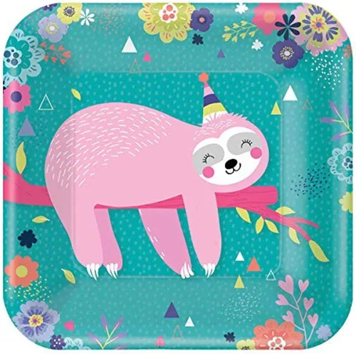 Vista 5 de Amscan Bluey - Platos cuadrados (paquete de 8) – Platos de papel multicolor vibrante para fiestas, ideales para reuniones, eventos y celebraciones