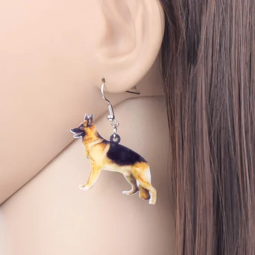 Vista 2 de DUOWEI German Shepherd Dog Earrings Acrylic Pets Drop Dangle Jewelry Party Birthday Gifts for Women Teen Girls Kids