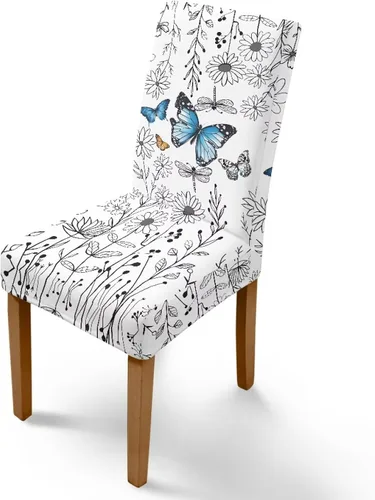 Vista 15 de Rnyleeg Juego de 1 funda para sillas de comedor con diseño de mariposa y rosa azul, elegante, suave, lavable, para cocina, hotel, ceremonia