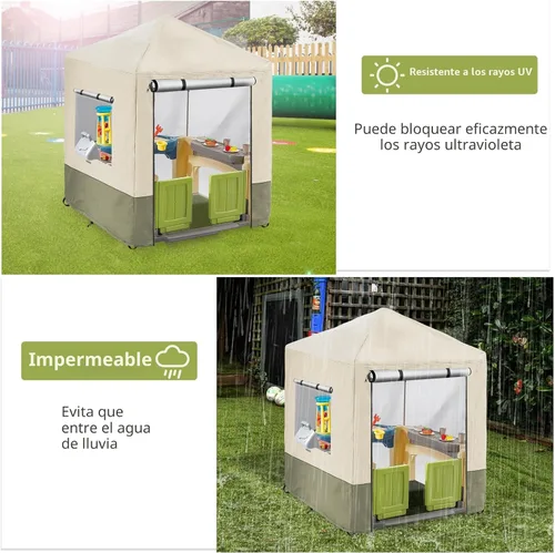 Vista 3 de Funda para casa de juegos para niños al aire libre, cubiertas de casa de juegos resistentes e impermeables de 600D, 142 cm de ancho x 142 cm