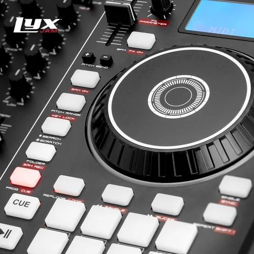 Vista 4 de LyxJam Controlador de DJ portátil de 2 cubiertas, consola de mezcla con pantalla LCD Bucle manual, USB, entrada MIC, salida de grabación, 16