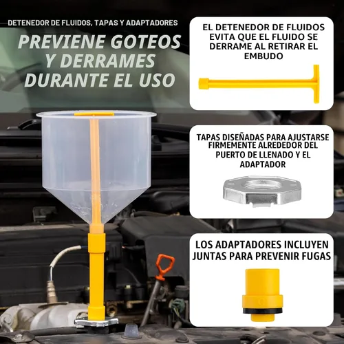 Vista 3 de OEMTOOLS Kit de embudo de refrigerante sin derrames, juego de 15 piezas de embudo para fluidos y aceite, permite el acceso a radiadores de difícil
