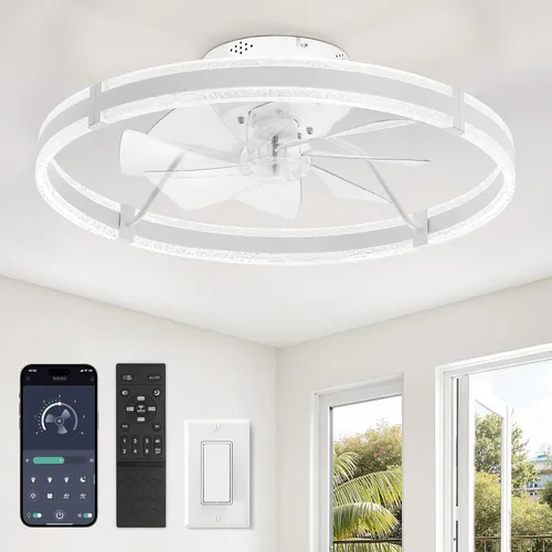 Vista 10 de LEDIARY Ventiladores de techo de perfil bajo con luces, ventilador de techo moderno de montaje al ras y control remoto, ventiladores de techo LED