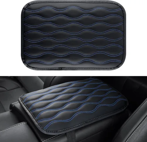 Vista 19 de Amiss Funda para consola central de automóvil, cojín de reposabrazos de automóvil de cuero mejorado con 2 bolsillos de almacenamiento, almohadilla