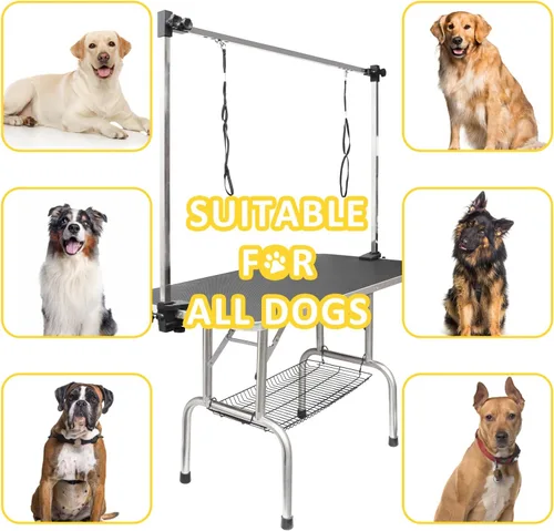 Vista 3 de ROOMTEC Mesa de aseo para perros de 36", estación plegable de baño para mascotas con brazo de altura ajustable/lazo/bandeja de malla Negro