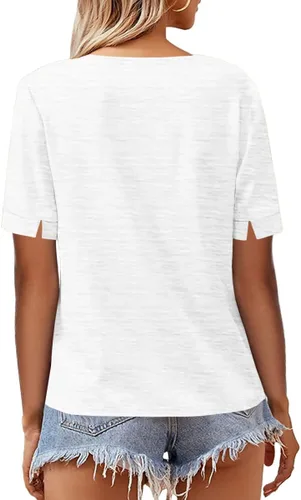 Vista 3 de Grlasen Women's Fashion Short Sleeve V-Neck T-Shirt Solid Loose Basic top