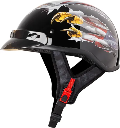 Vista 9 de CARTMAN Casco de media cara para motocicleta Cruiser Scooter, diseño de bandera americana con calavera, aprobado por DOT para bicicleta, patineta