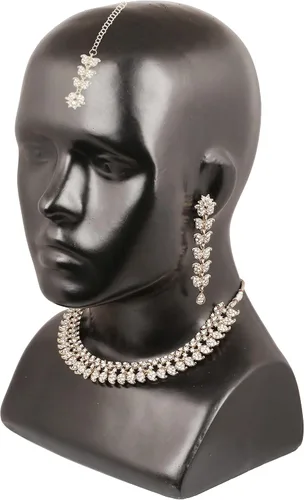 Vista 7 de Touchstone Conjunto de joyas indias para mujer, collar de boda, collar de oro, gargantilla de bollywood, aretes de diamantes de imitación, disfraz