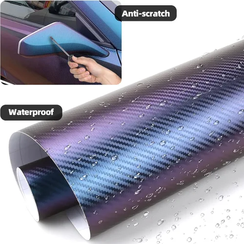 Vista 4 de Envoltura de Vinilo de Fibra de Carbono, Envoltura de Vinilo Púrpura Brillante para Automóvil, Encantador Camaleón Azul a Púrpura Autoadhesivo 1 pie