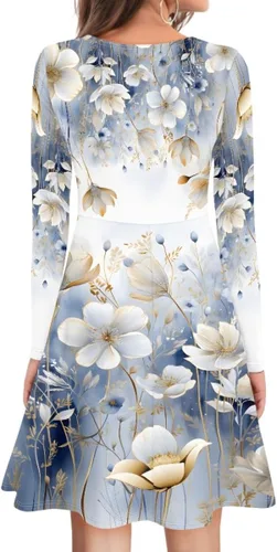 Vista 5 de GLUDEAR Vestido de manga larga con cuello en V y volantes con estampado 3D de Van Gogh para mujer