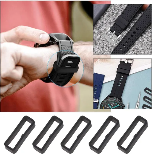 Vista 4 de 10 x 22/0.945 in Smartwatch Correa Anillo Keeper Correa de reloj Negro Soporte de anillo Banda de reloj Correa de repuesto de silicona para reloj