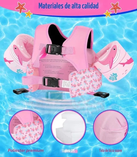 Vista 5 de MoKo Flotadores de Brazo para Natación 15-30 lbs, Chaleco de Natación para Niños Pequeños con Dibujos Animados, Alas de Agua para Natación