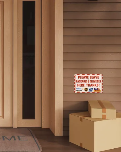 Vista 38 de ALKB - Letrero de entrega de paquetes de 8 x 12 pulgadas, entrega todos los paquetes aquí Letrero de aluminio libre de óxido para porche, puerta