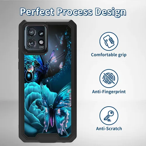 Vista 5 de Funda para Motorola Edge Plus para Moto Edge Plus 2023 con diseño de patrón de mariposa artística a prueba de caídas de policarbonato duro de doble