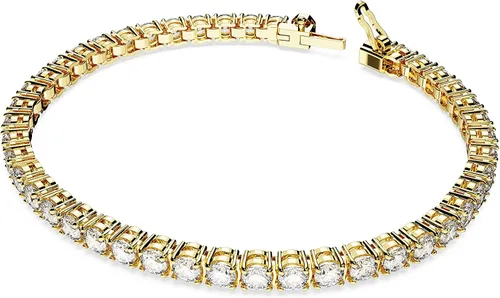 Vista 2 de Swarovski Matrix Tennis Bracelet, Round Cut Crystals, Pink, Blue, Black, Clear, Rhodium, Gold-Tone and Rose Gold-Tone Finishes