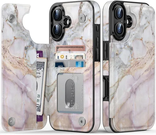 Vista 27 de LETO para iPhone 15 Pro Funda tipo cartera - Tapa tipo folio con patada - Diseños de moda - Tarjetero - Funda protectora para mujeres y niñas - 6.1