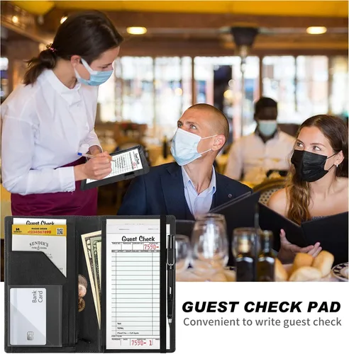 Vista 3 de Server Book,Waitress Book,5x9 Inch Server Books for Waitress & Waiter, Cute PU Leather Serving Book Guest Check Presenters Organizer with Zipper