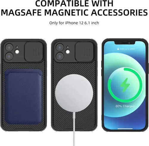 Vista 3 de Funda para iPhone 12 compatible con Magsafe, funda protectora de cámara iPhone 12 [compatible con carga inalámbrica] con cubierta deslizante