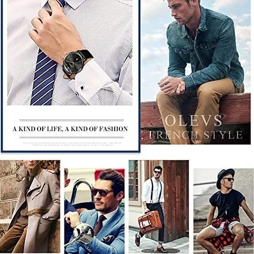 Vista 9 de OLEVS Reloj para hombre, de lujo, ligero, de cuero, impermeable, con movimiento japonés, para hombre, con fecha, calendario, minimalista, ultrafino
