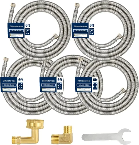 Vista 8 de Manguera para lavavajillas de 6 pies con codo - Línea de suministro trenzada de acero inoxidable, compresión de 3/8 pulgadas a codo de 3/8 pulgadas