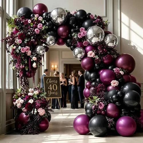 Vista 9 de Black Purple Balloon Arch Double Stuffed Purple Silver Foil Balloon Kit